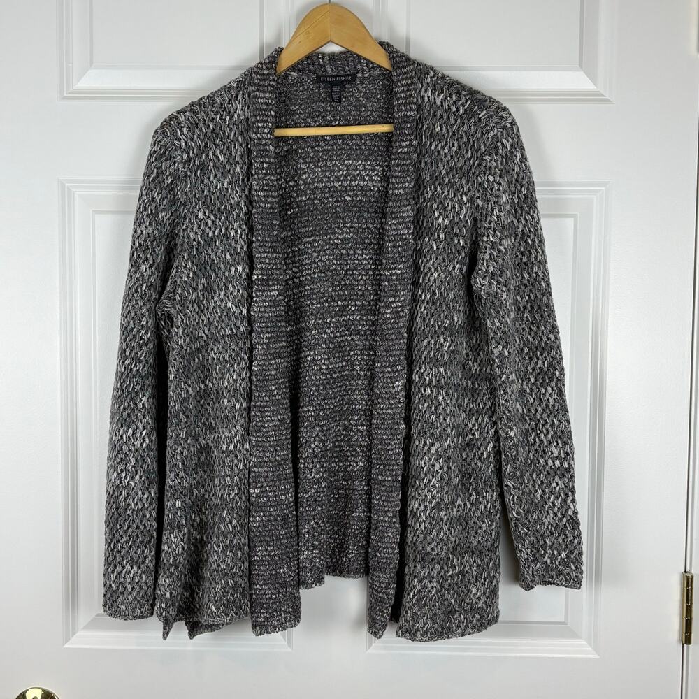 Eileen Fisher Knitted Cardigan Gray Chunky Knit Minimalist Cozy Luxury Women's L